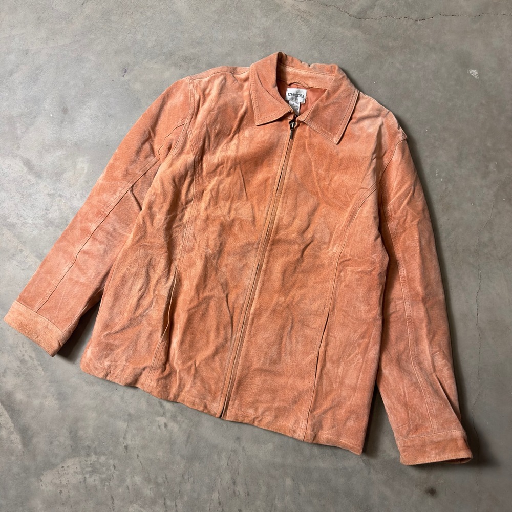 Vintage Chicos Suede Leather Jacket Womens 2 Orange Western Boho Minimalist
